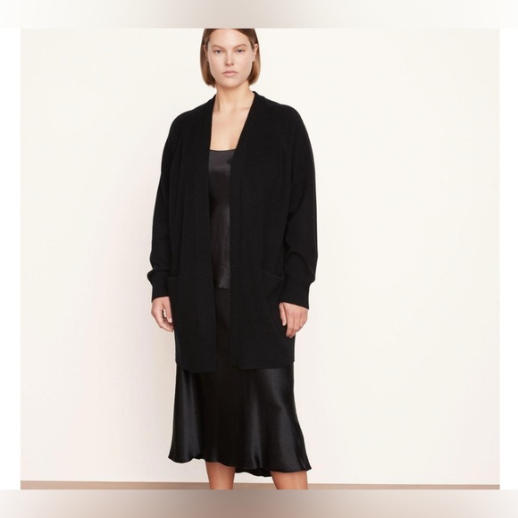 Vince 100% Cashmere Open Front Long Cardigan Sweater Solid Black Oversized Small - Picture 13 of 13